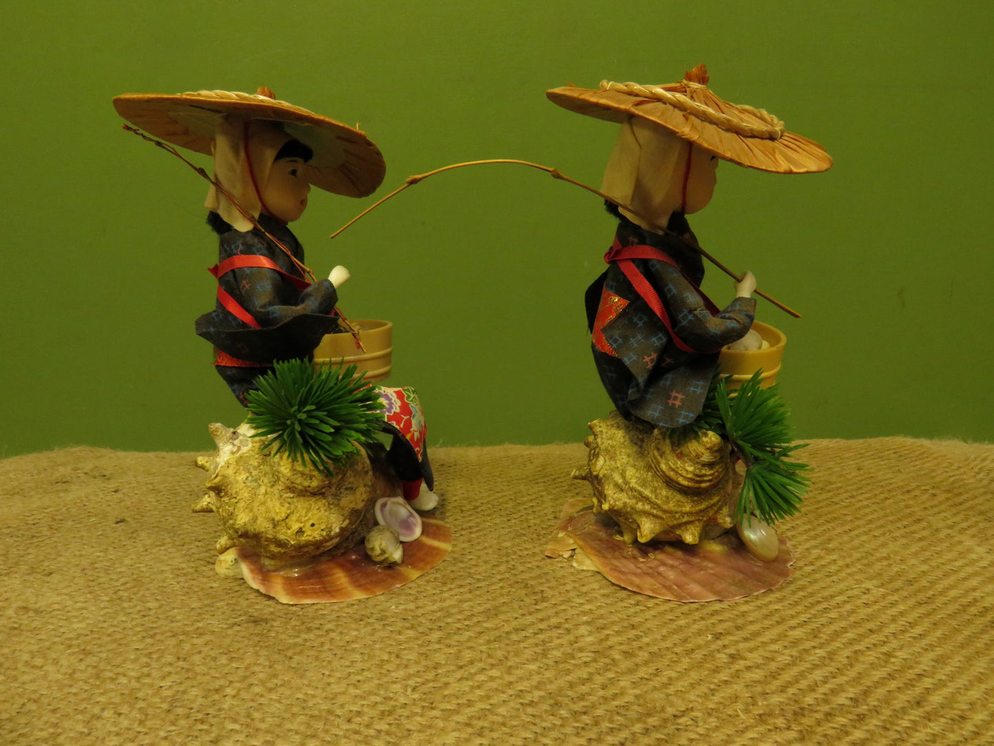 Pair of Vintage Chinese porcelain head Lady Shell Diver dolls