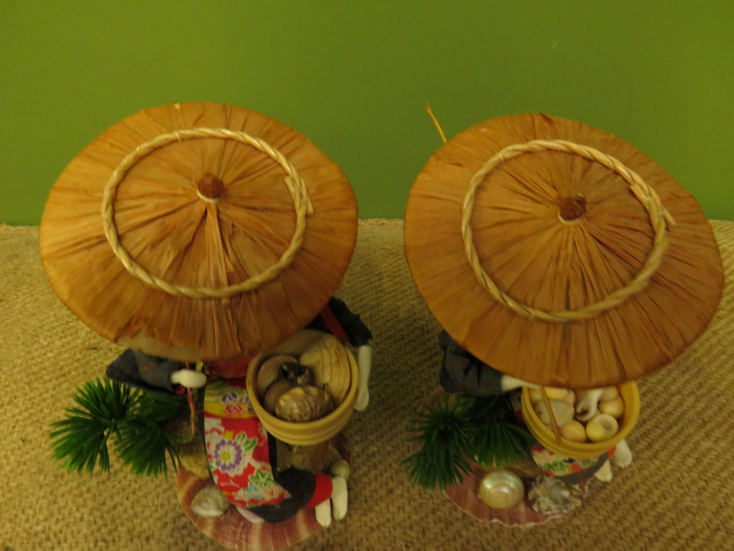 Pair of Vintage Chinese porcelain head Lady Shell Diver dolls