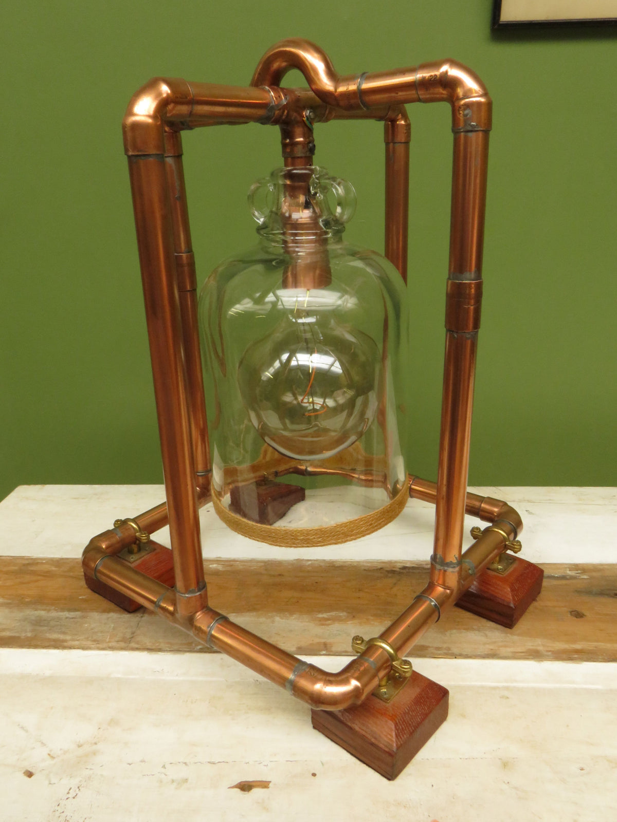Large Handmade Industrial Steampunk Copper and Wood Table Lamp