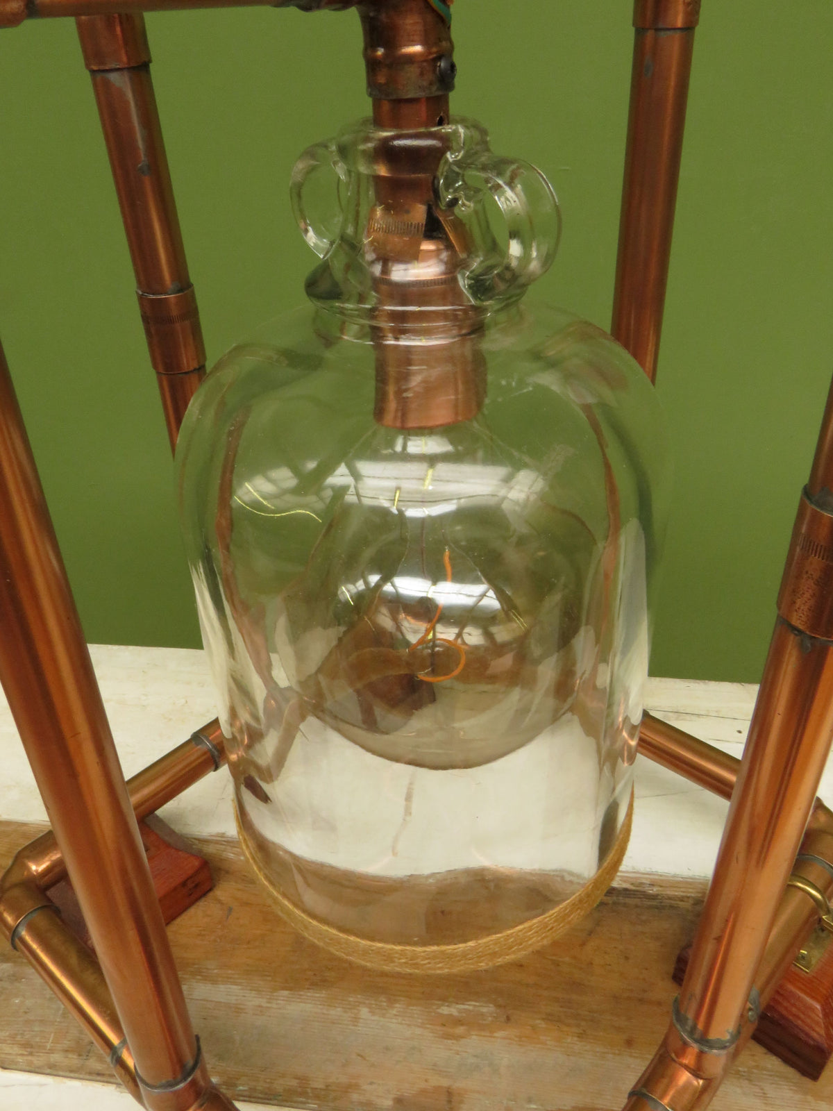 Large Handmade Industrial Steampunk Copper and Wood Table Lamp