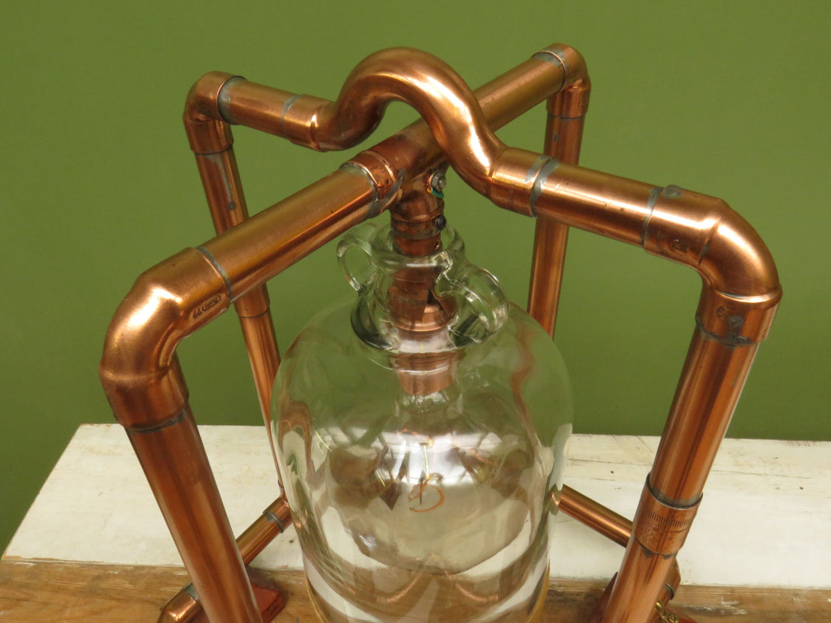Large Handmade Industrial Steampunk Copper and Wood Table Lamp