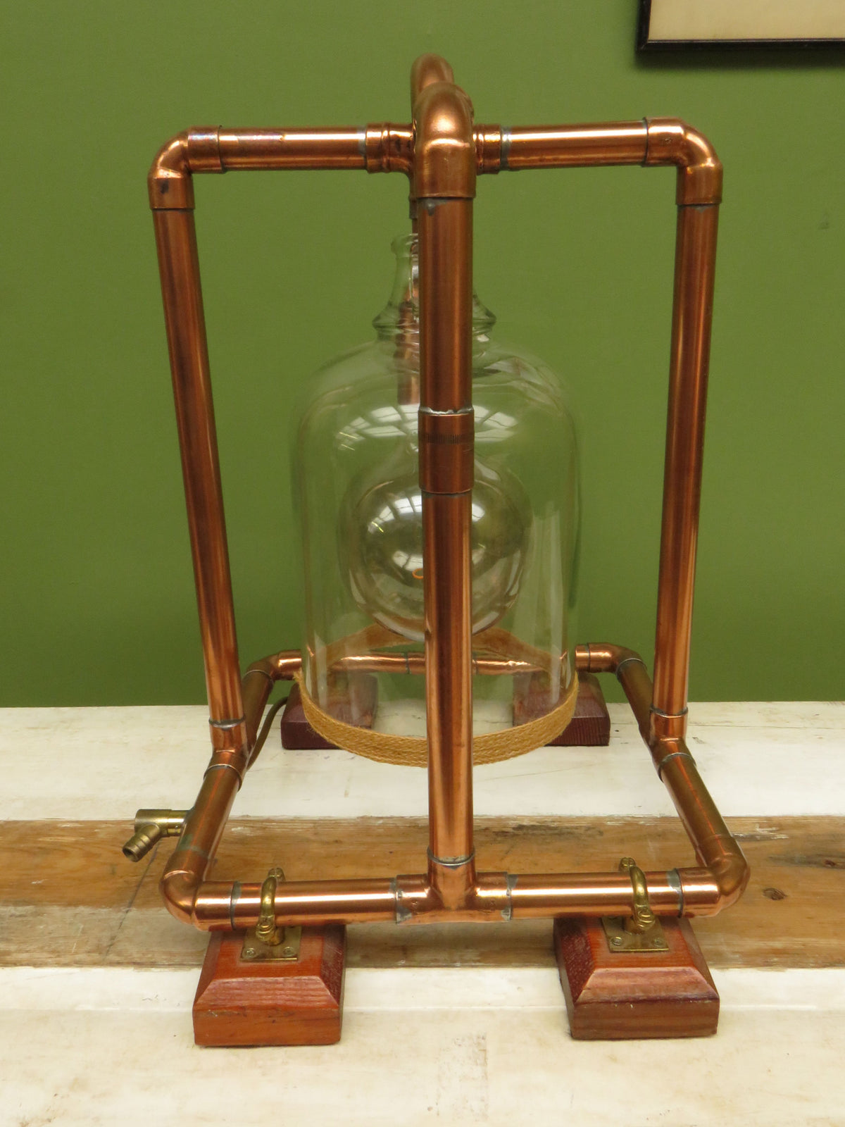 Large Handmade Industrial Steampunk Copper and Wood Table Lamp
