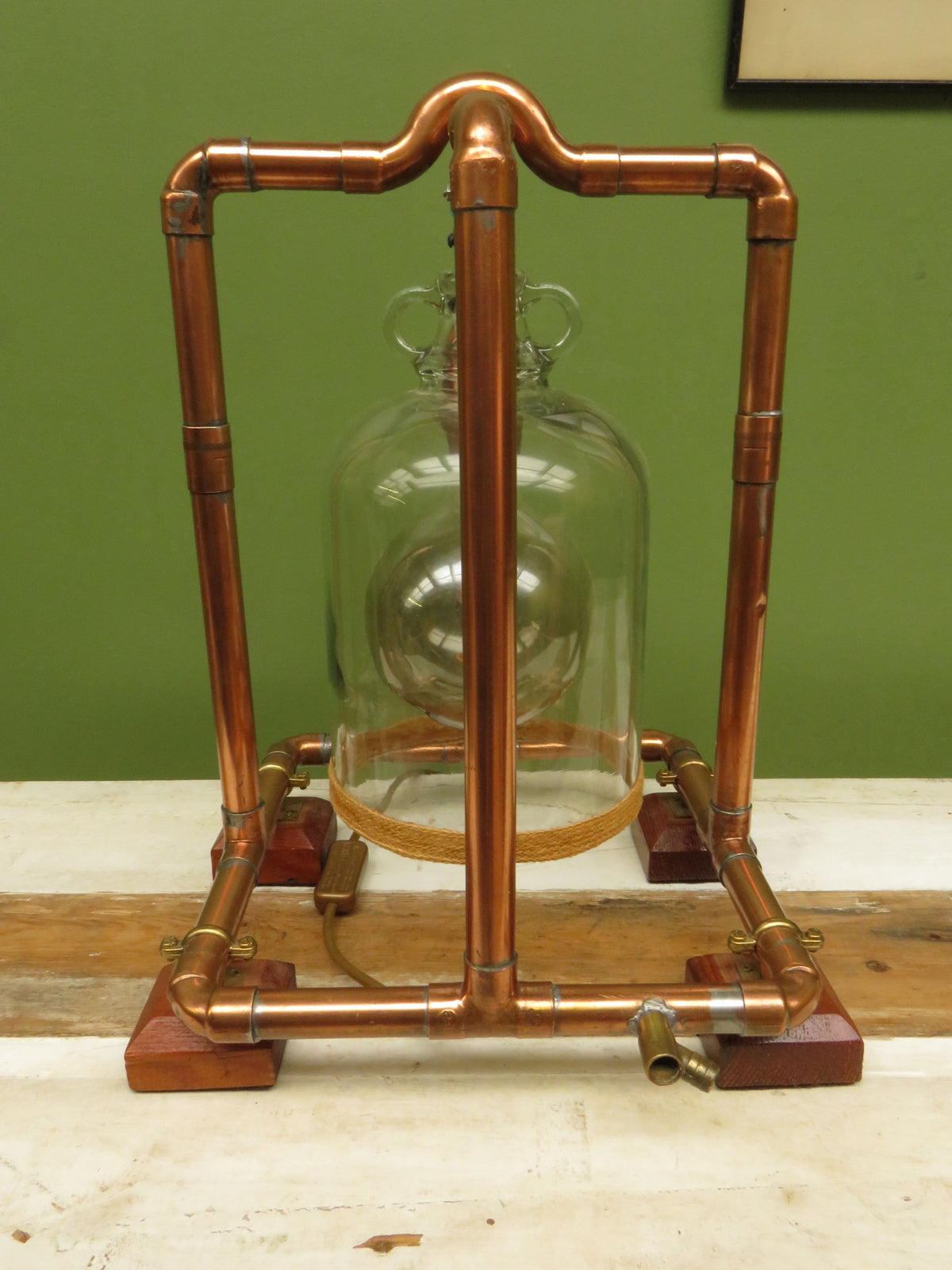 Large Handmade Industrial Steampunk Copper and Wood Table Lamp