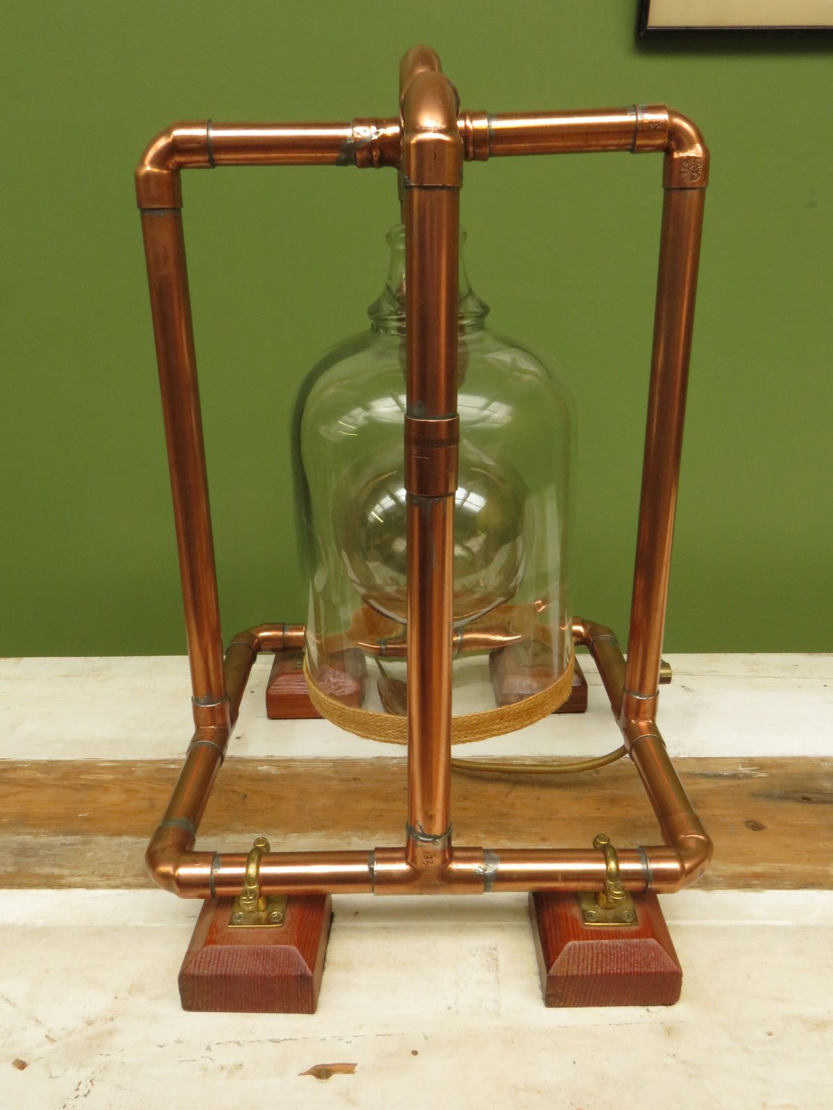 Large Handmade Industrial Steampunk Copper and Wood Table Lamp