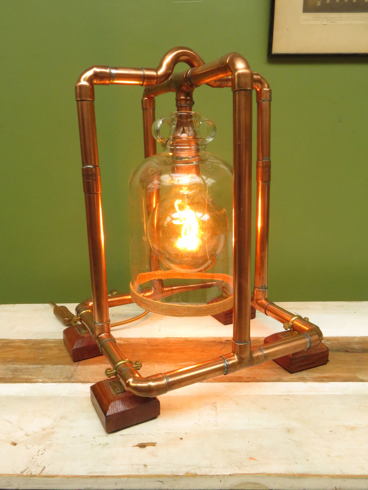 Large Handmade Industrial Steampunk Copper and Wood Table Lamp