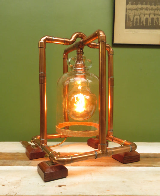 Large Handmade Industrial Steampunk Copper and Wood Table Lamp