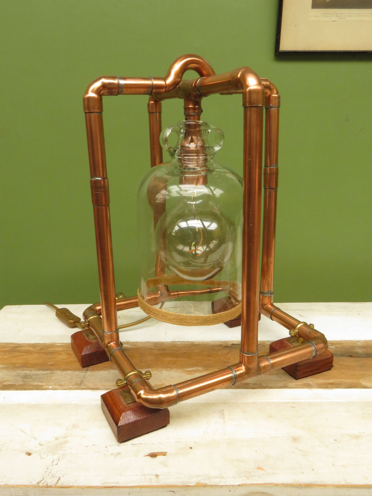 Large Handmade Industrial Steampunk Copper and Wood Table Lamp