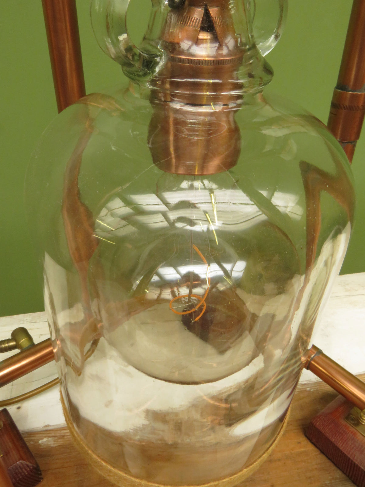 Large Handmade Industrial Steampunk Copper and Wood Table Lamp