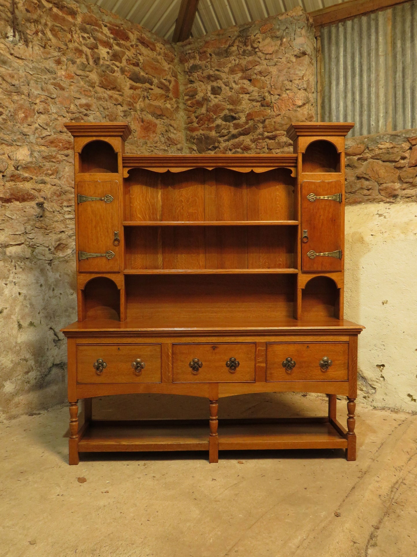 Substantial Arts & Crafts Golden Oak Dresser in two parts