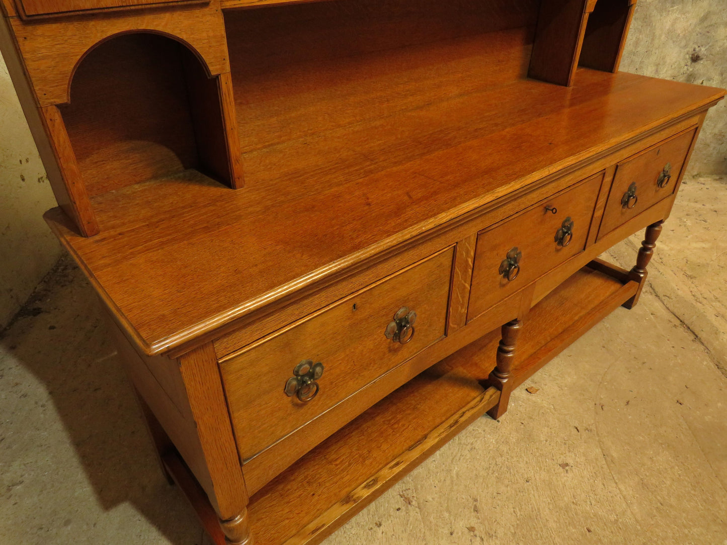 Substantial Arts & Crafts Golden Oak Dresser in two parts