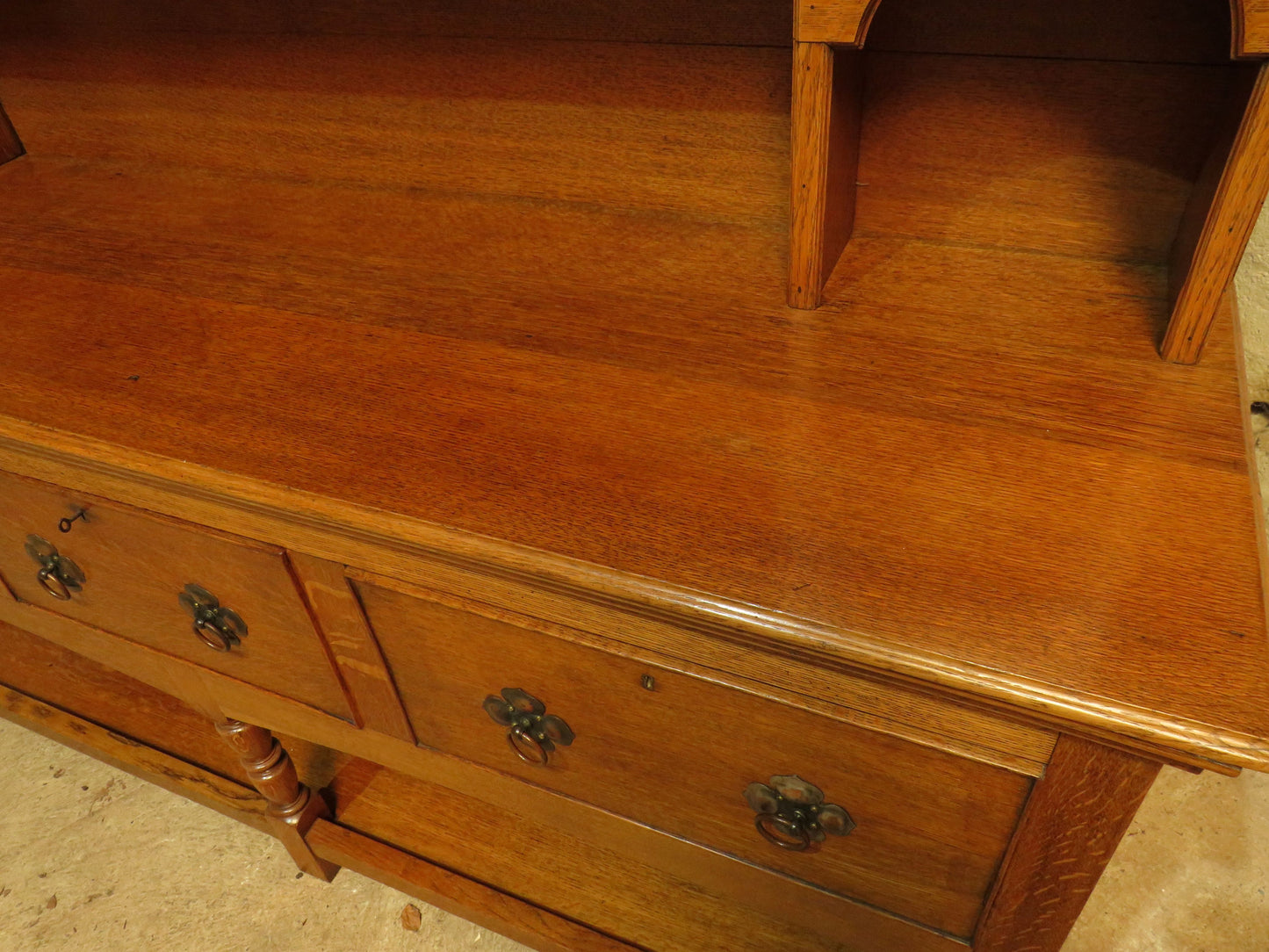 Substantial Arts & Crafts Golden Oak Dresser in two parts