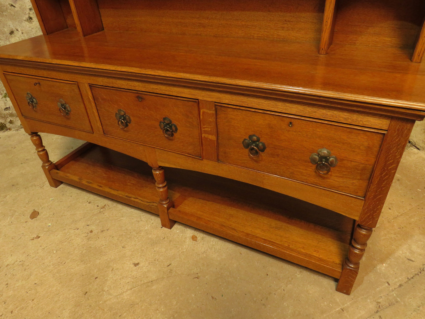 Substantial Arts & Crafts Golden Oak Dresser in two parts