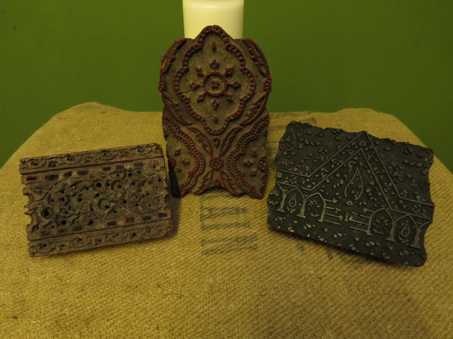 Indian Wooden Fabric Printing Blocks x 3