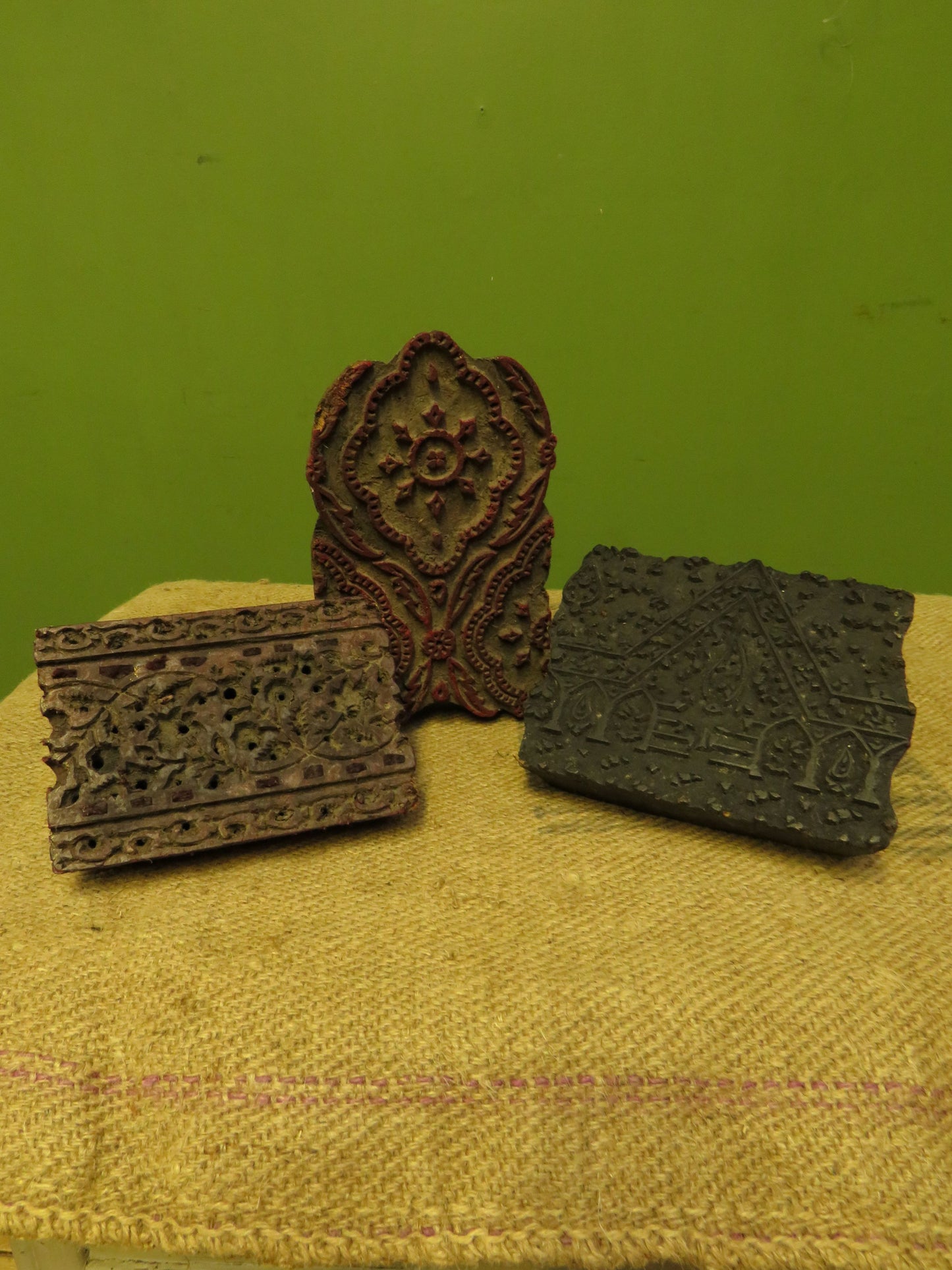 Indian Wooden Fabric Printing Blocks x 3