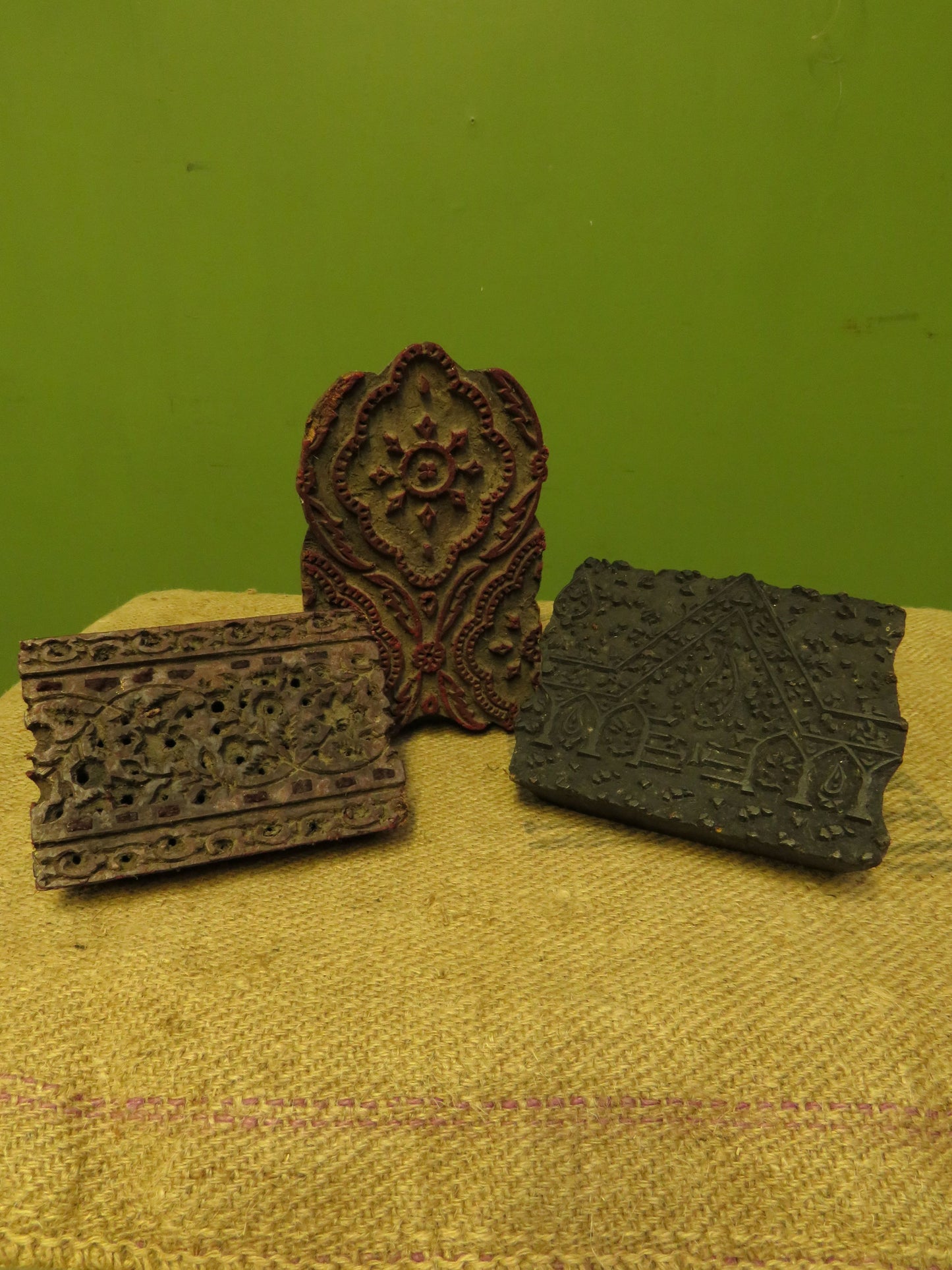 Indian Wooden Fabric Printing Blocks x 3