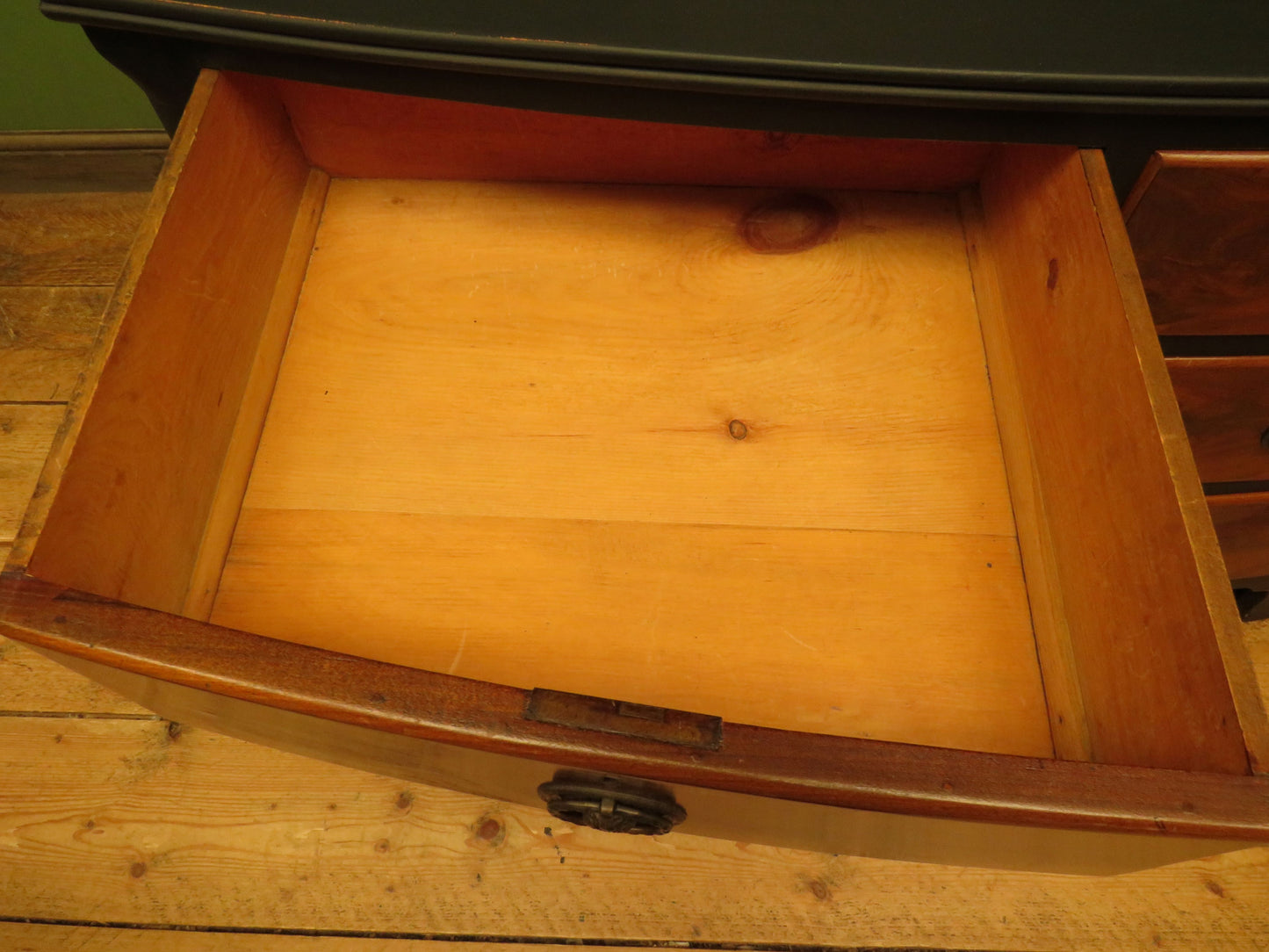 Black and Wood Bow front Chest of Drawers