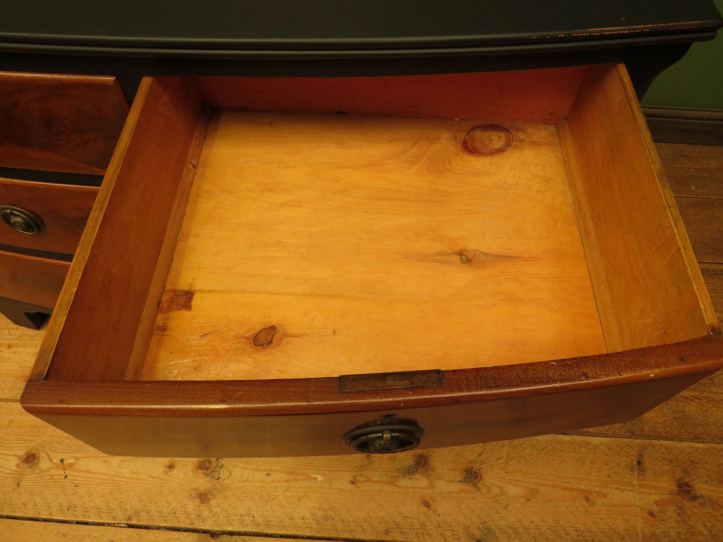 Black and Wood Bow front Chest of Drawers