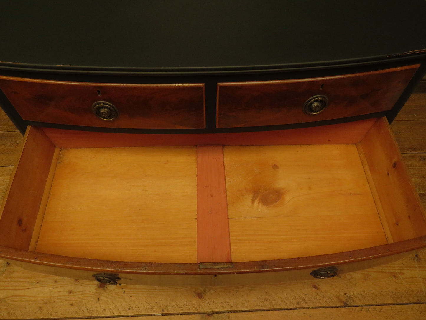 Black and Wood Bow front Chest of Drawers