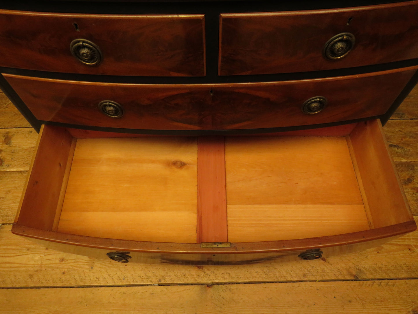 Black and Wood Bow front Chest of Drawers