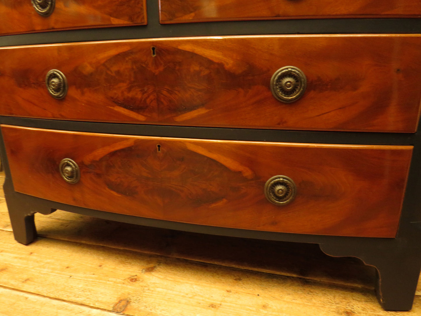 Black and Wood Bow front Chest of Drawers