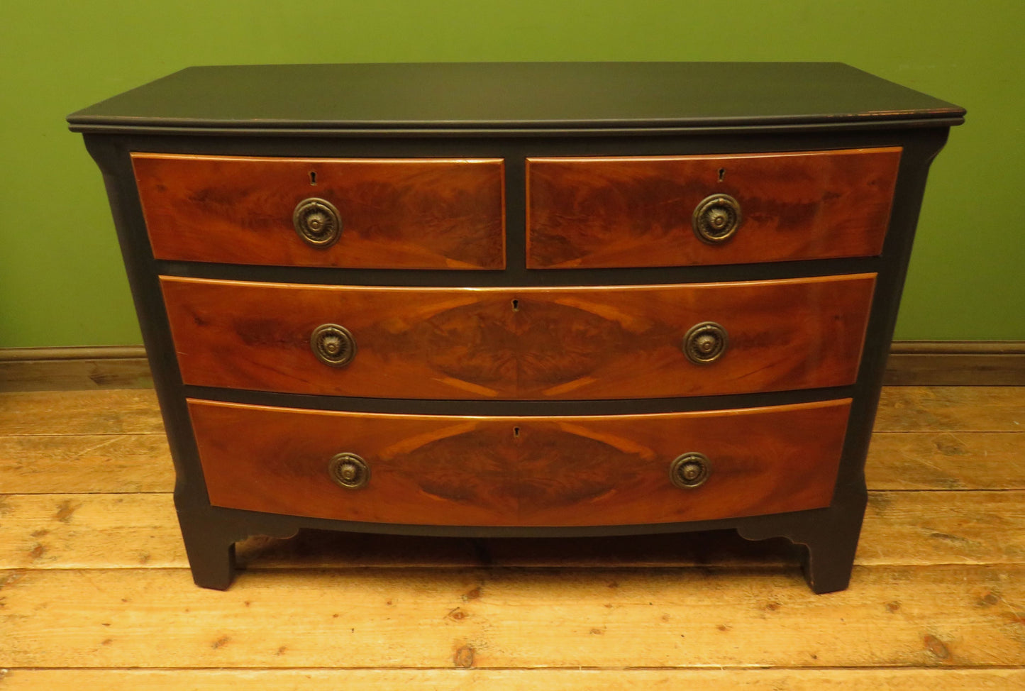 Black and Wood Bow front Chest of Drawers