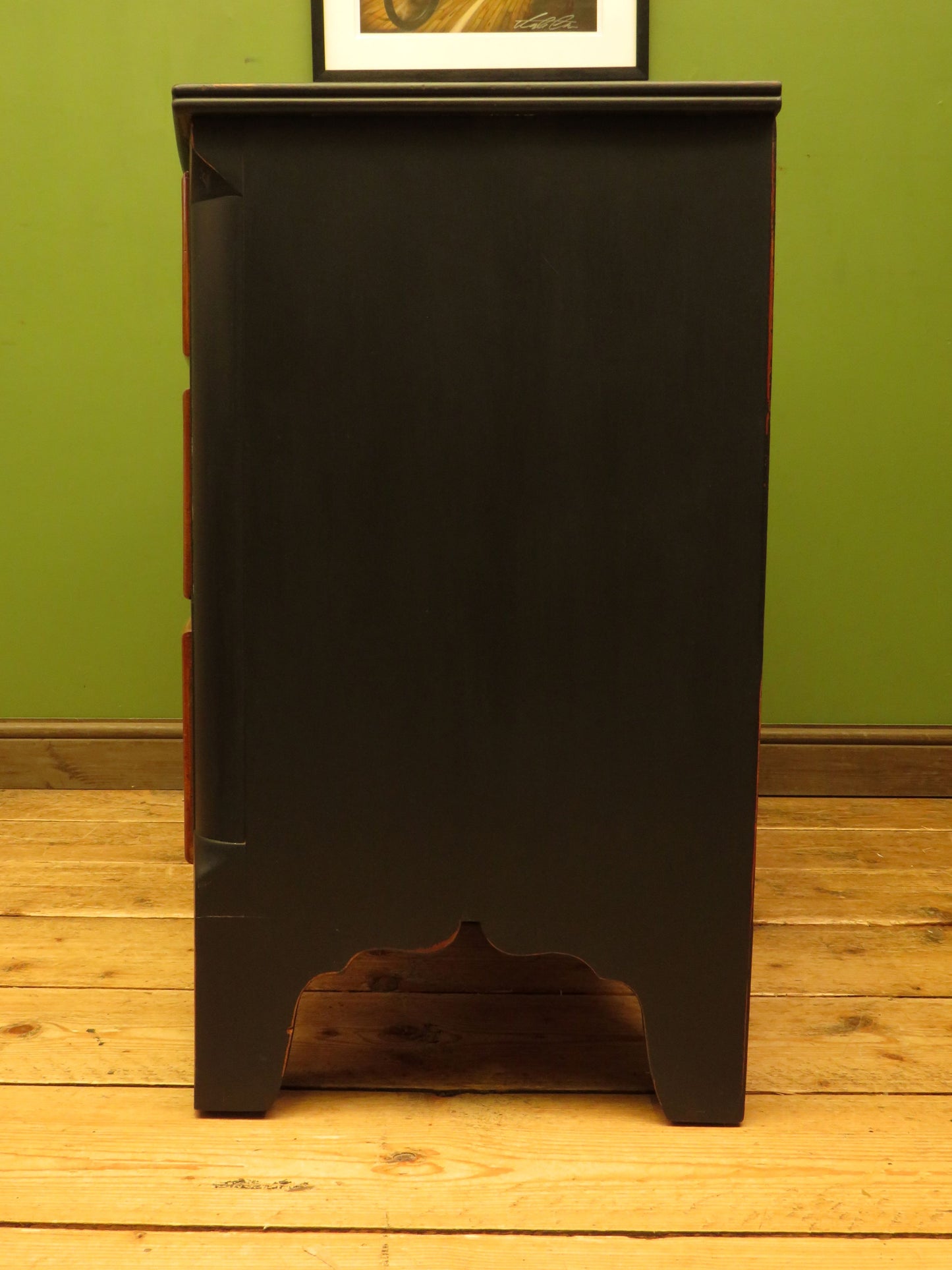 Black and Wood Bow front Chest of Drawers