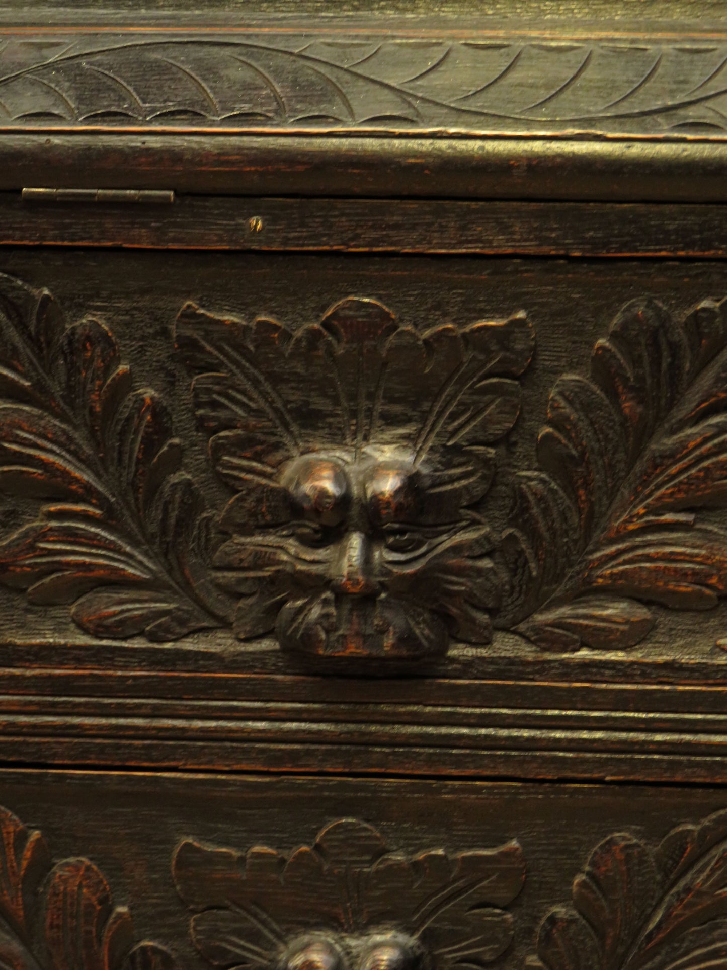 Gothic Ebonized Oak Green Man Bureau Bookcase