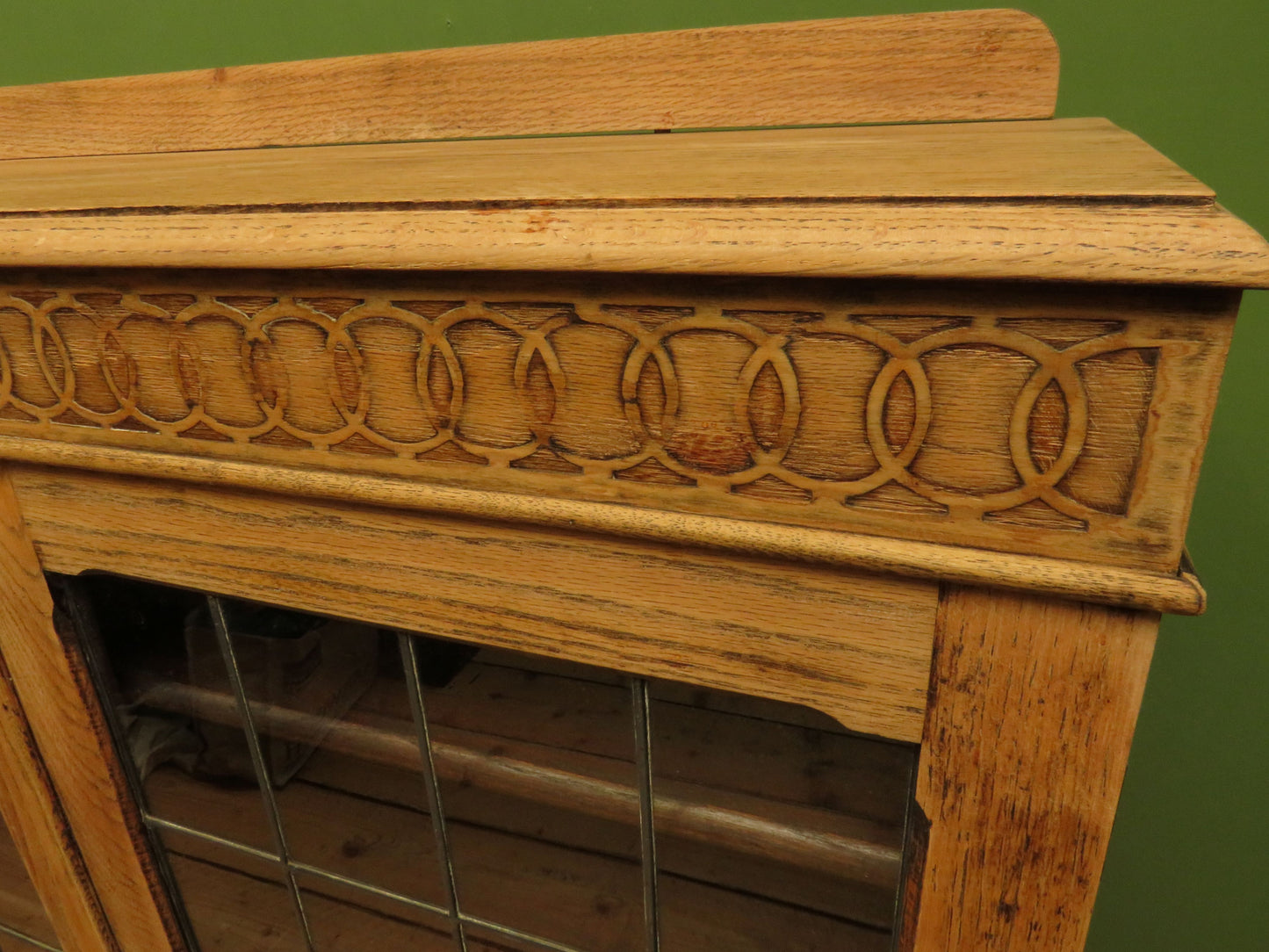 Antique Stripped Oak Bookcase Cabinet with Lockable doors