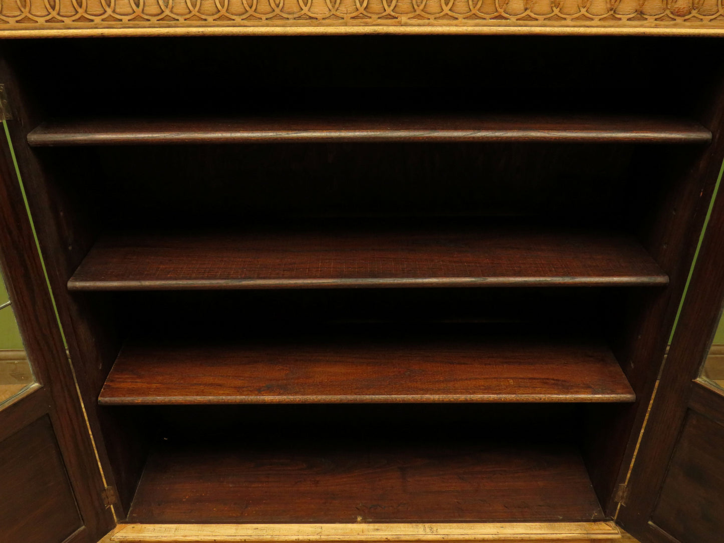 Antique Stripped Oak Bookcase Cabinet with Lockable doors