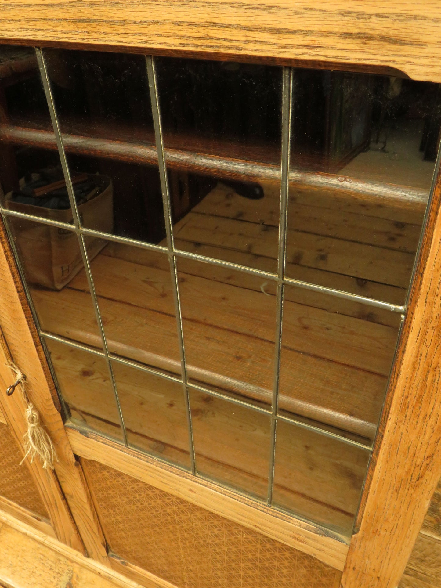 Antique Stripped Oak Bookcase Cabinet with Lockable doors