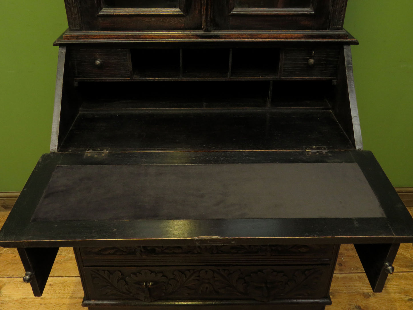 Gothic Ebonized Oak Green Man Bureau Bookcase