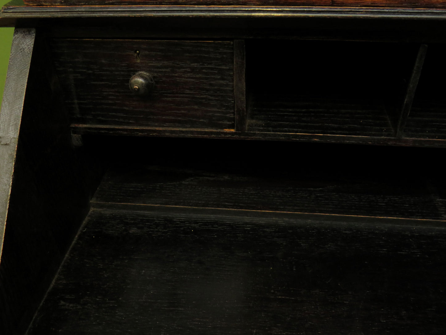 Gothic Ebonized Oak Green Man Bureau Bookcase