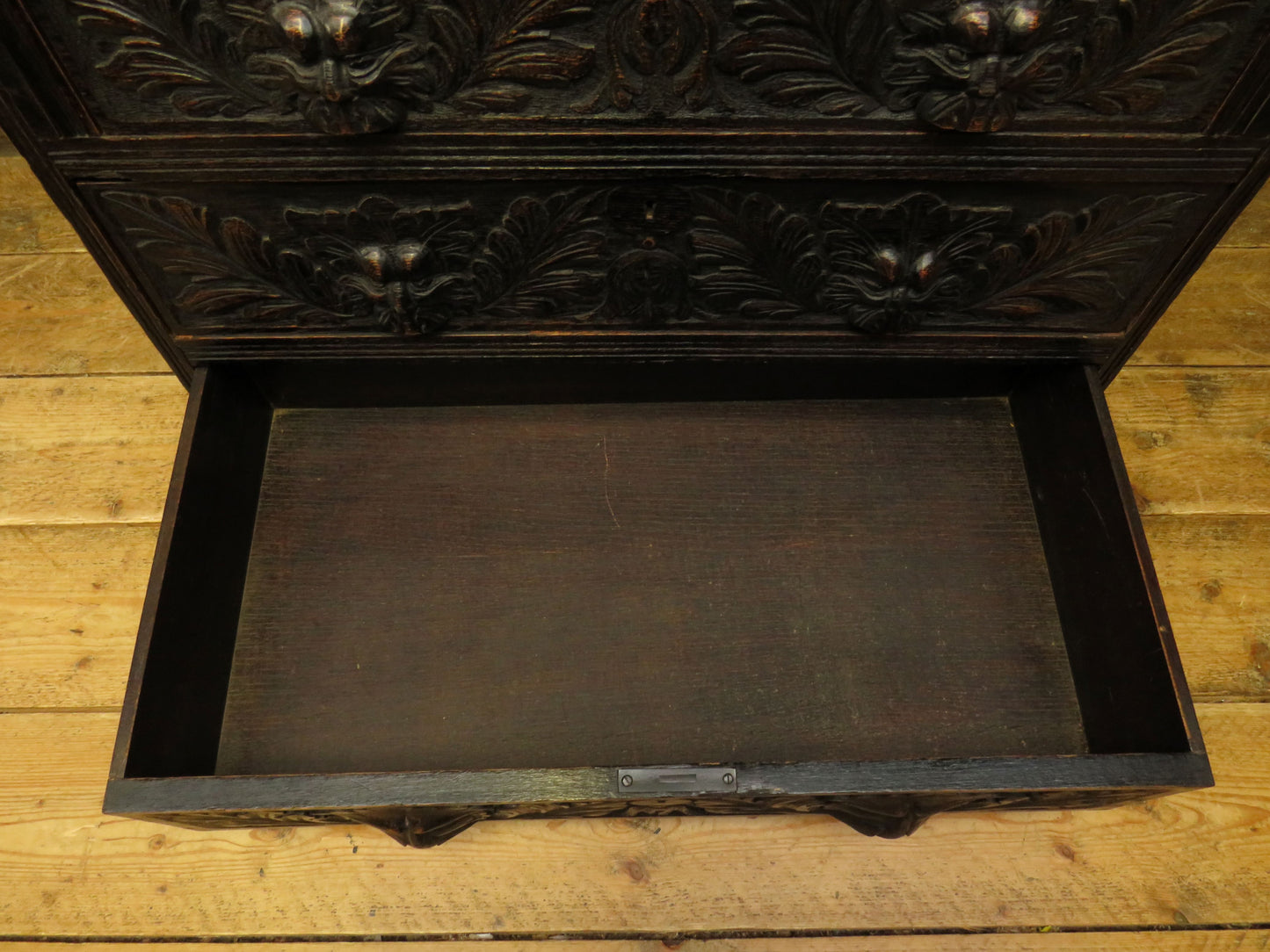 Gothic Ebonized Oak Green Man Bureau Bookcase