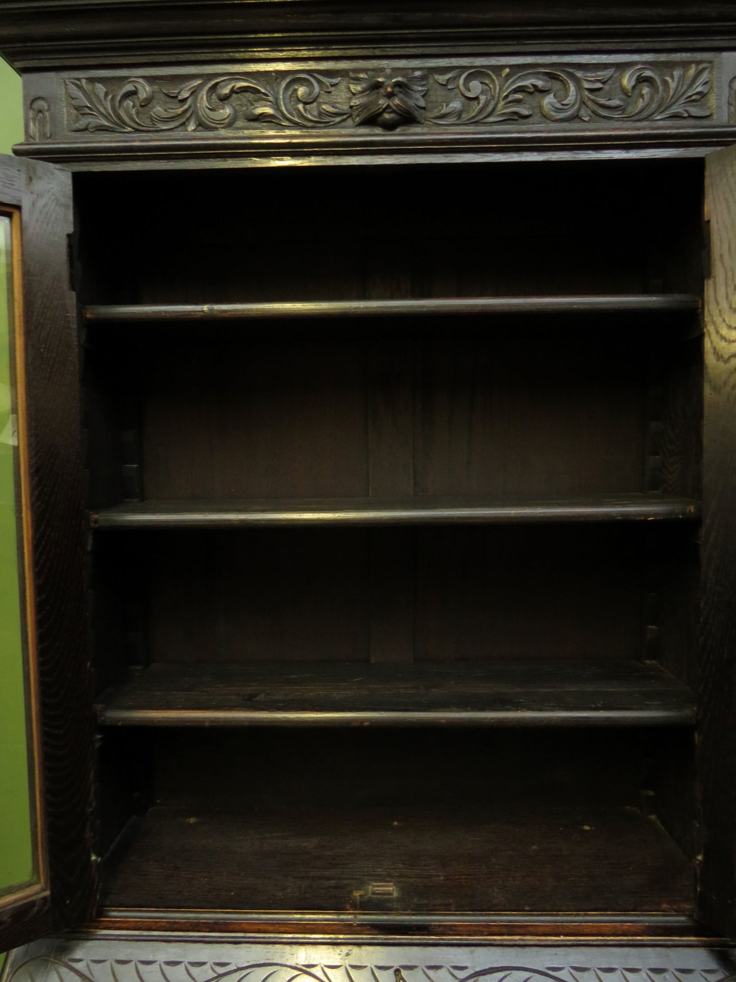 Gothic Ebonized Oak Green Man Bureau Bookcase