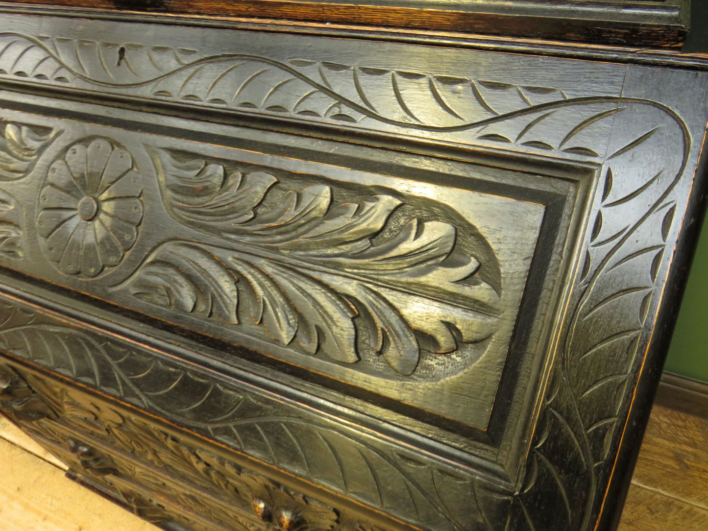 Gothic Ebonized Oak Green Man Bureau Bookcase