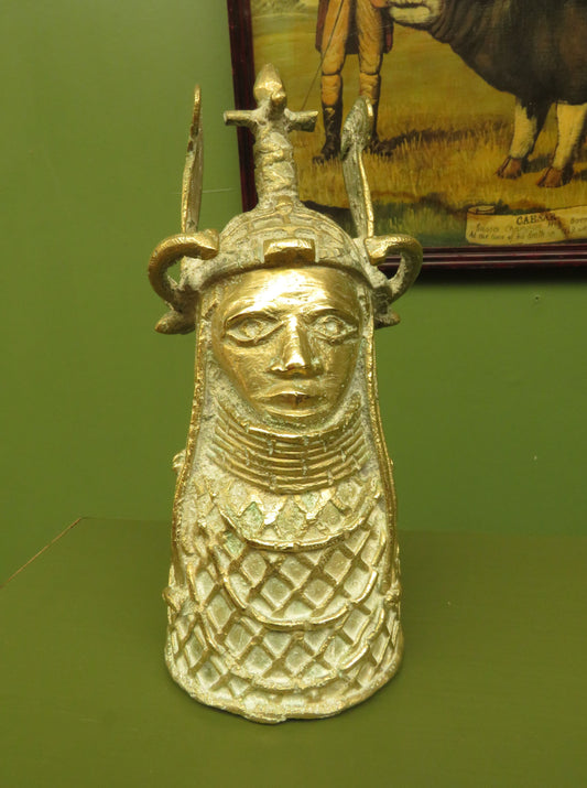 Vintage brass Benin Bronze Style Oba Head