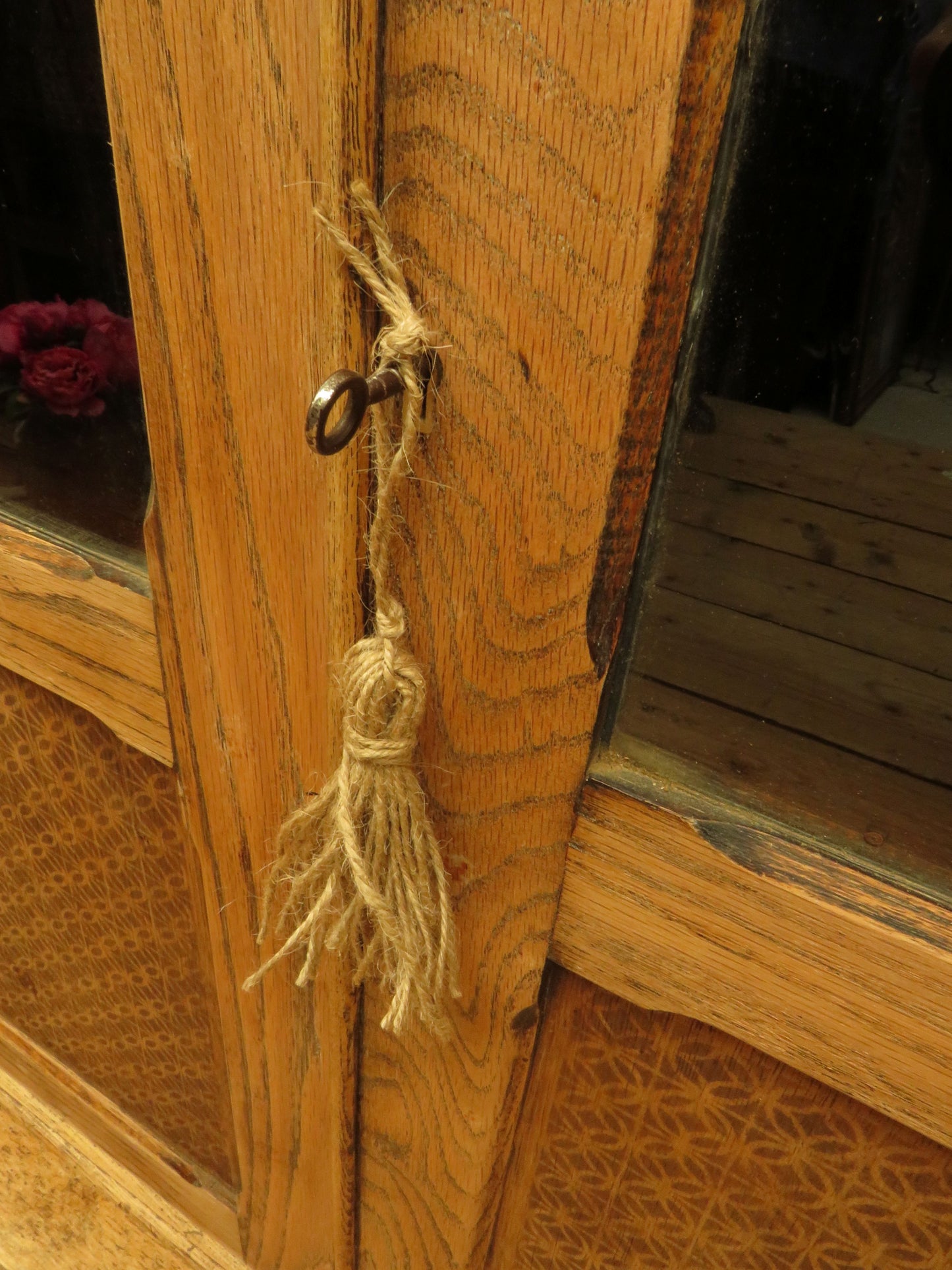 Antique Stripped Oak Bookcase Cabinet with Lockable doors