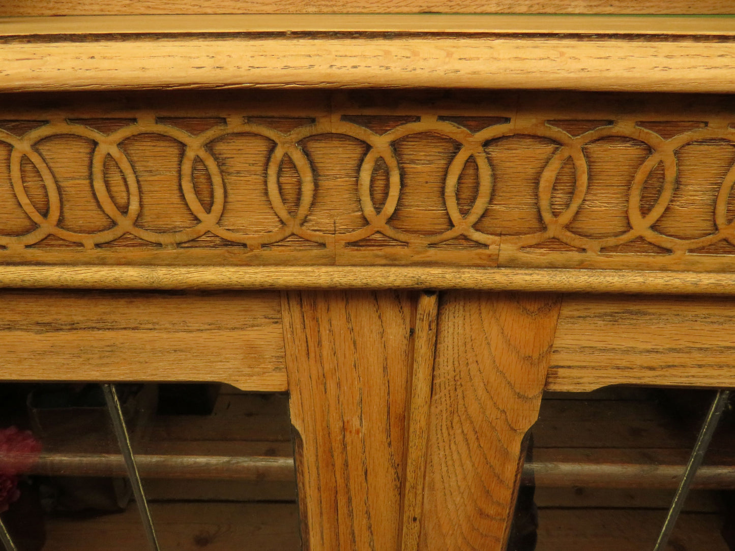 Antique Stripped Oak Bookcase Cabinet with Lockable doors