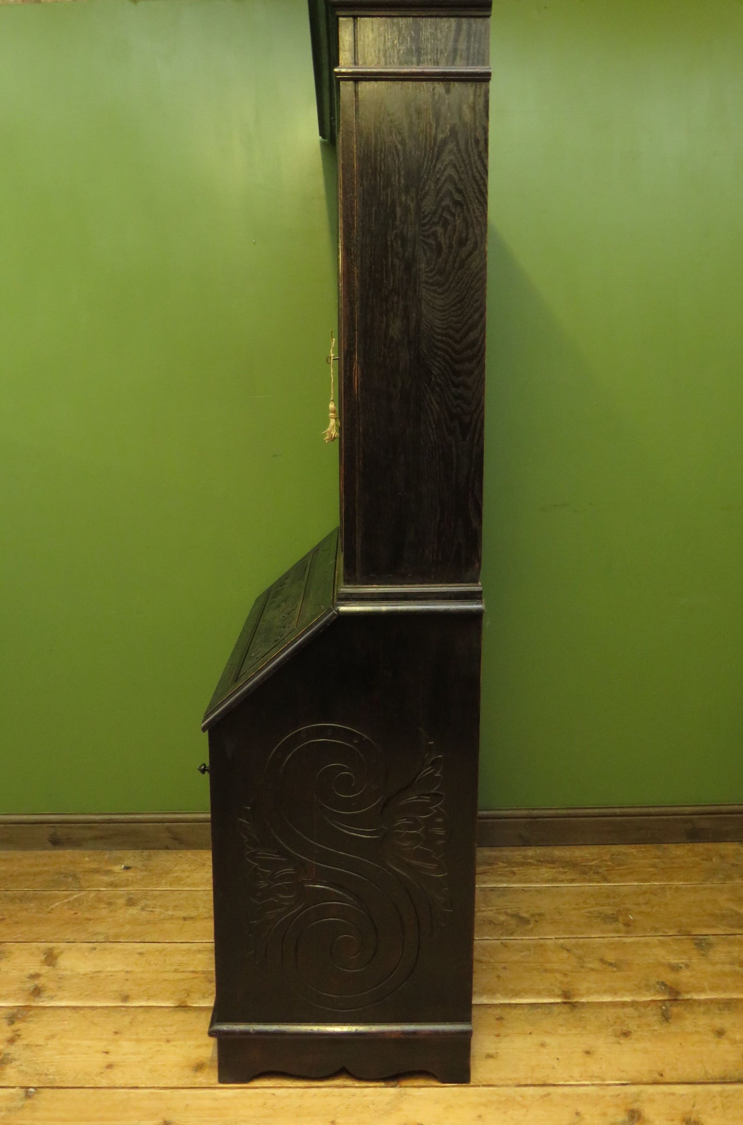 Gothic Ebonized Oak Green Man Bureau Bookcase