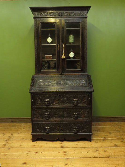 Gothic Ebonized Oak Green Man Bureau Bookcase