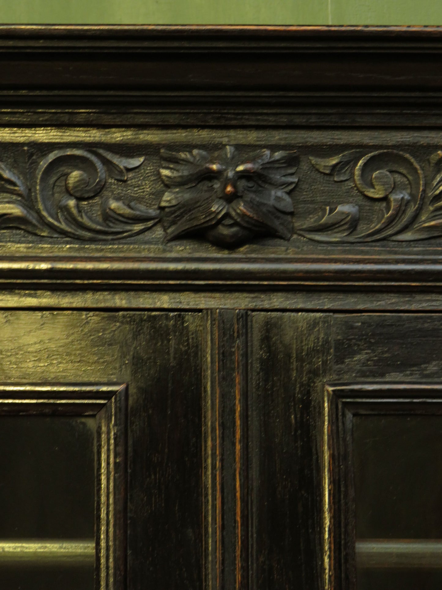 Gothic Ebonized Oak Green Man Bureau Bookcase