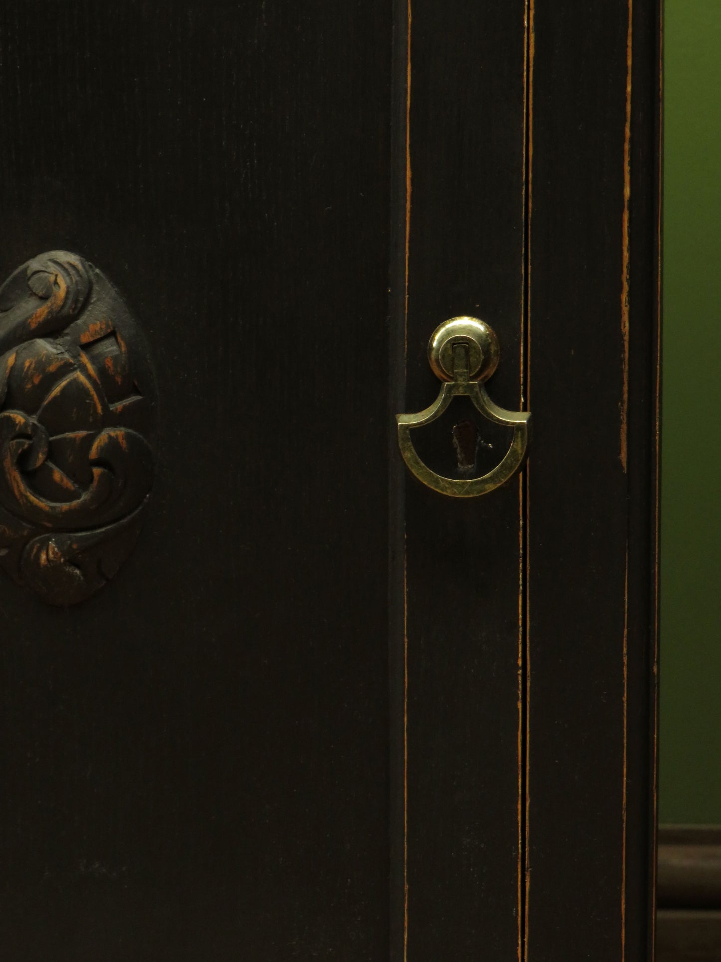 Pair of Antique Black Bedside Cabinets with Marble Tops