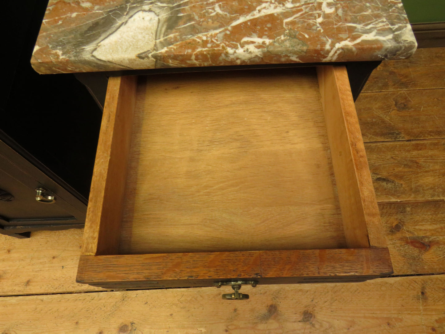 Pair of Antique Black Bedside Cabinets with Marble Tops