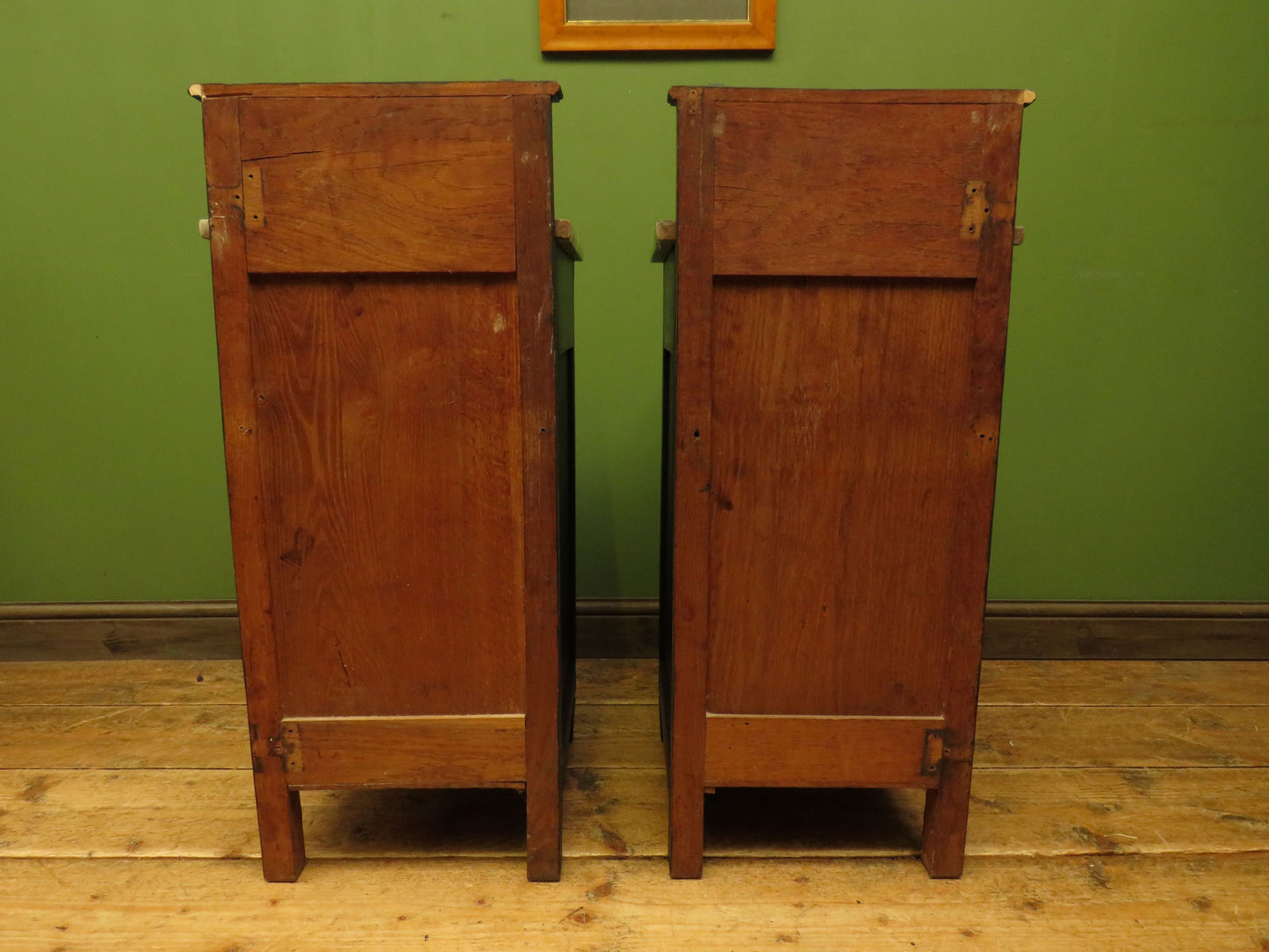 Pair of Antique Black Bedside Cabinets with Marble Tops