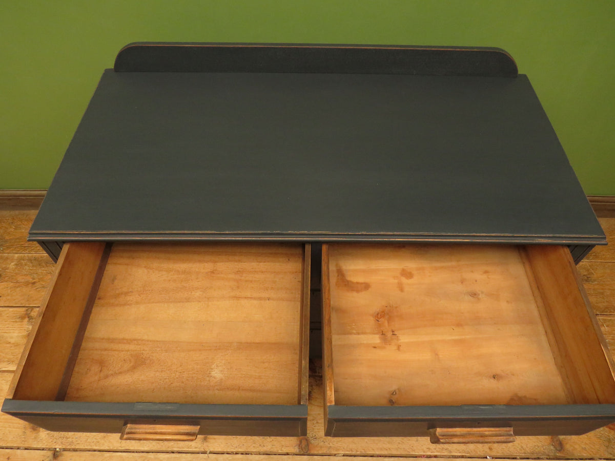 Art Deco Painted Black Chest of Drawers with stylised wooden handles