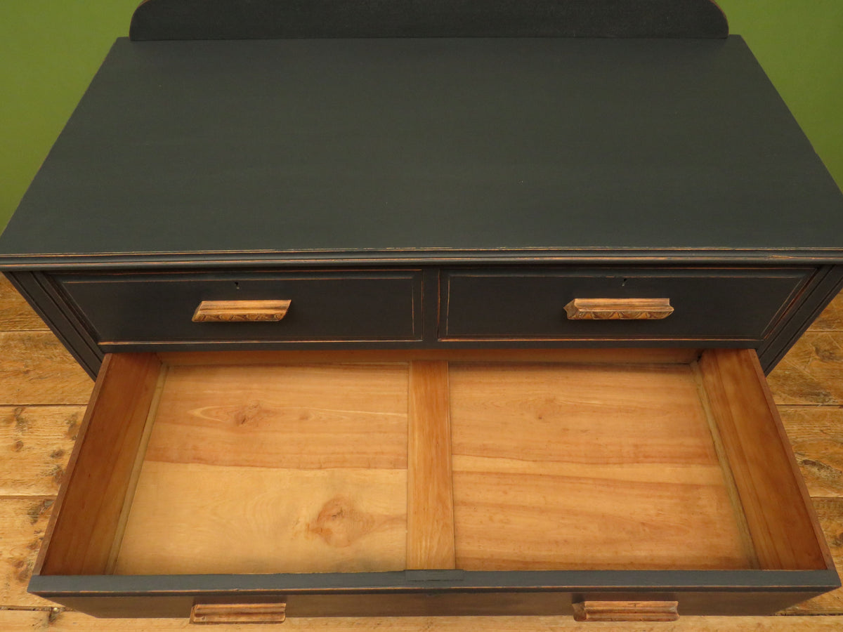 Art Deco Painted Black Chest of Drawers with stylised wooden handles