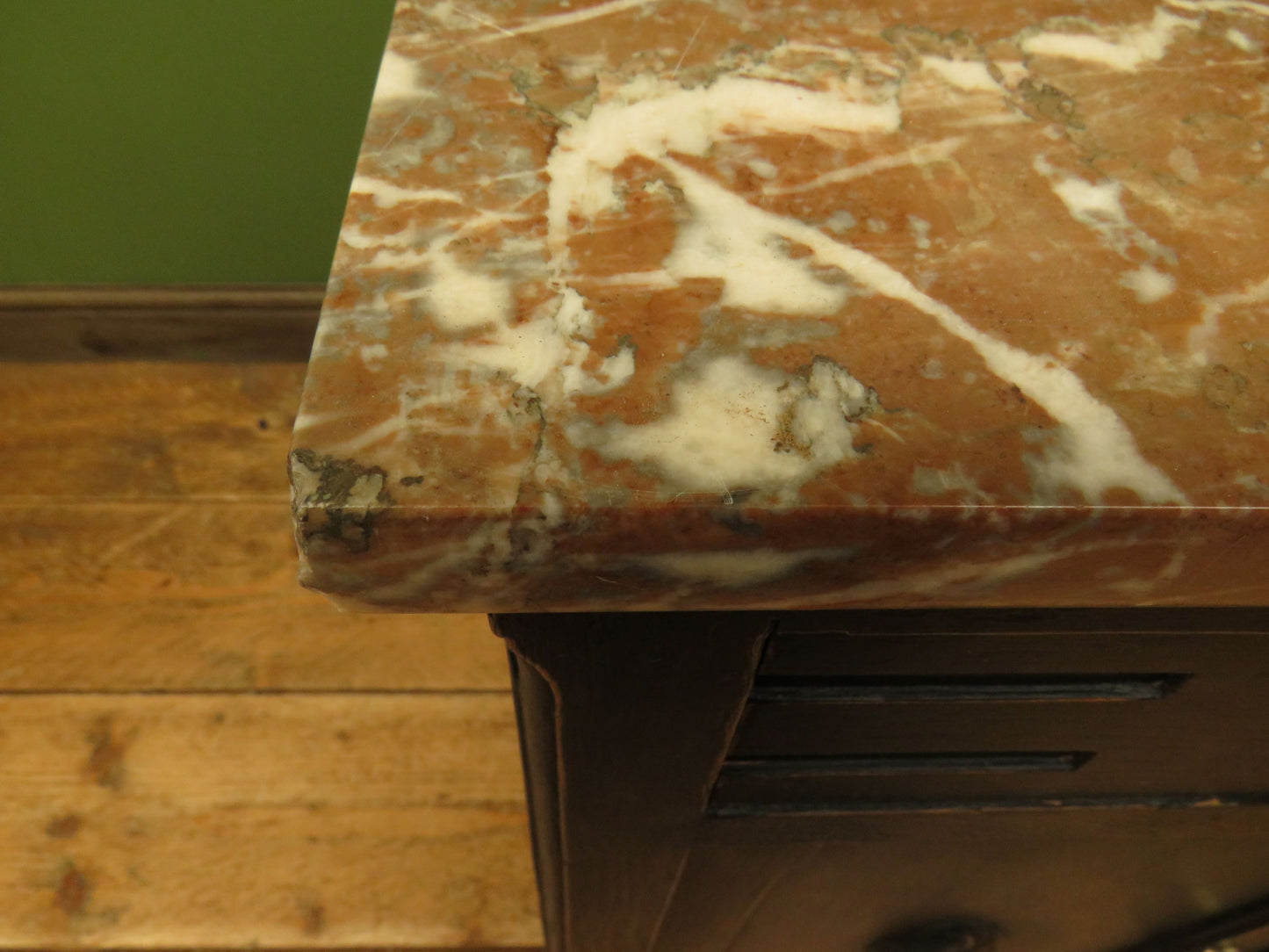 Pair of Antique Black Bedside Cabinets with Marble Tops