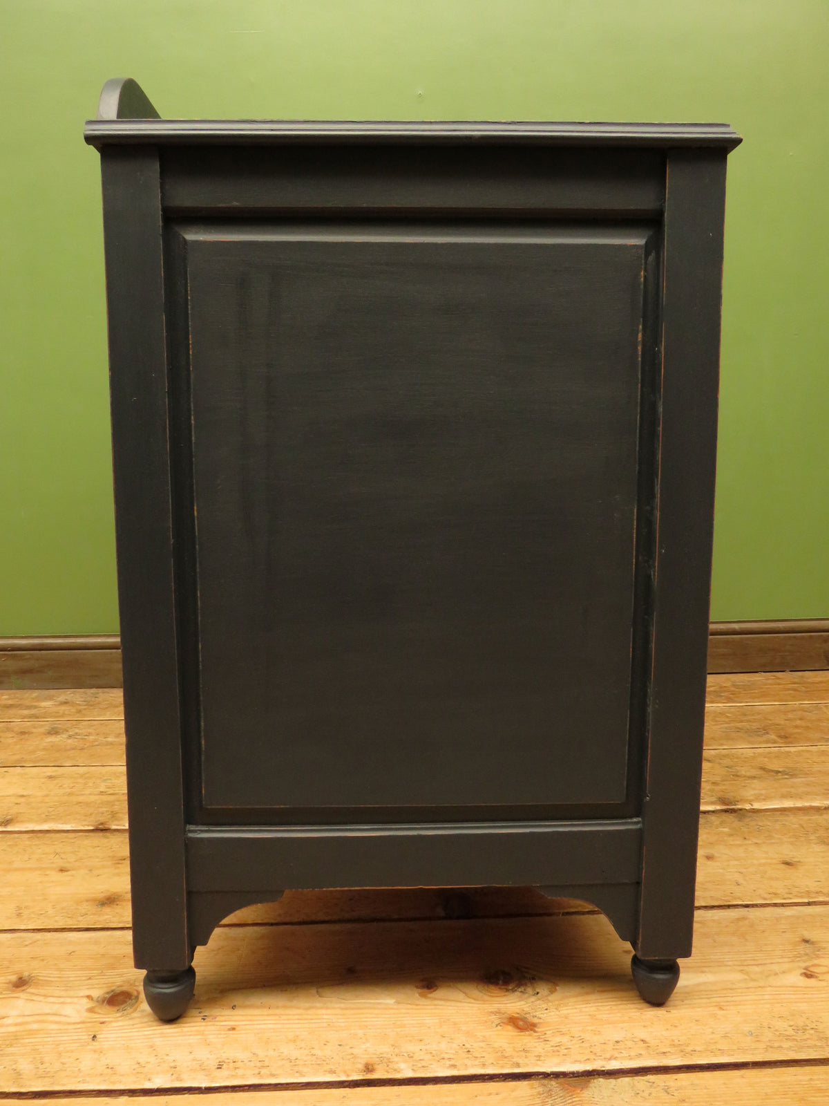 Art Deco Painted Black Chest of Drawers with stylised wooden handles