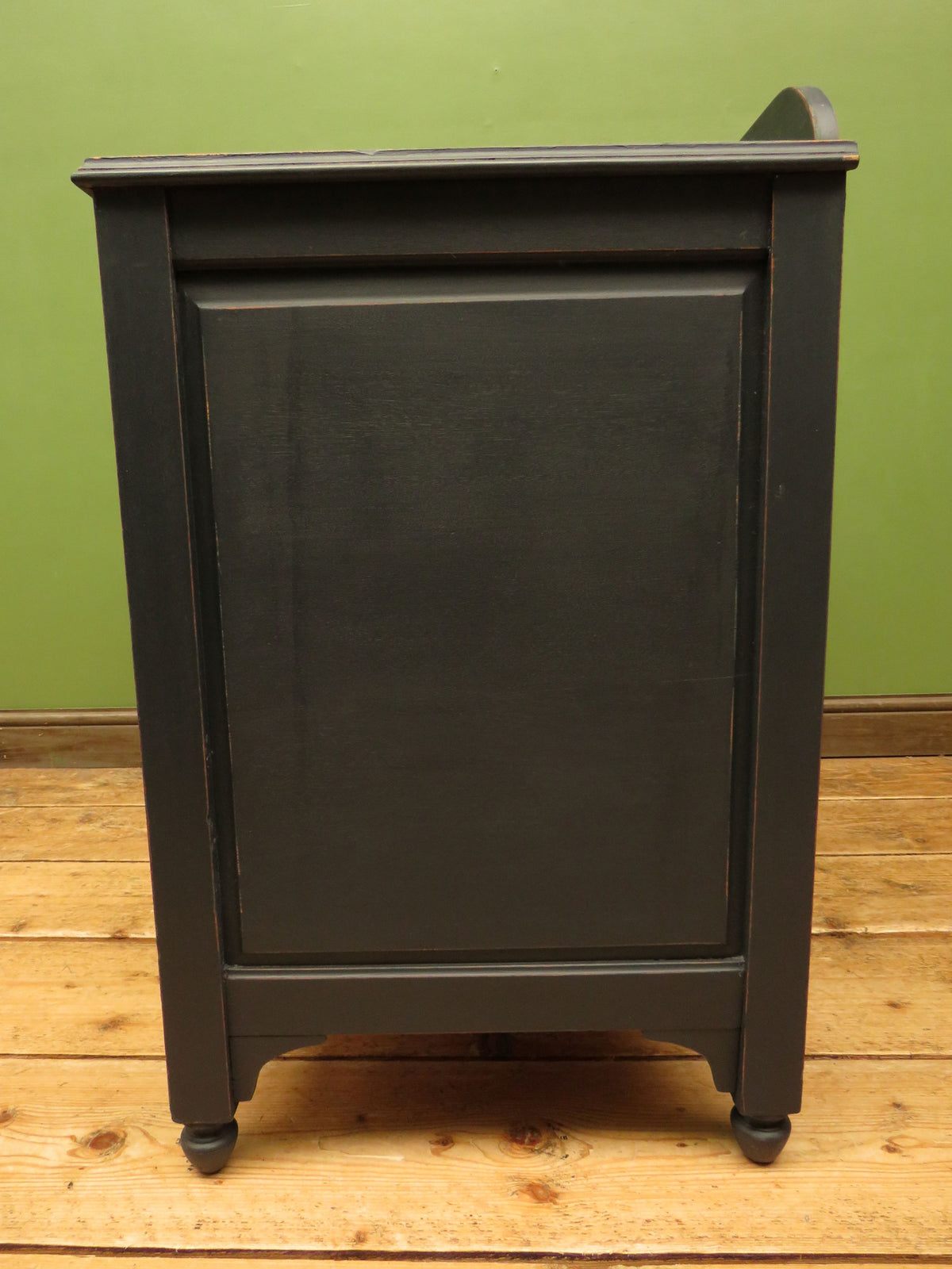 Art Deco Painted Black Chest of Drawers with stylised wooden handles
