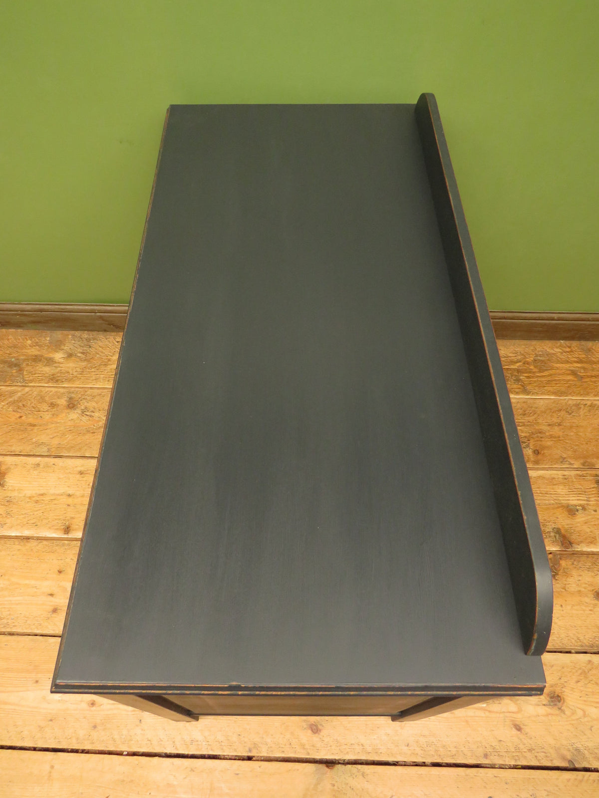 Art Deco Painted Black Chest of Drawers with stylised wooden handles